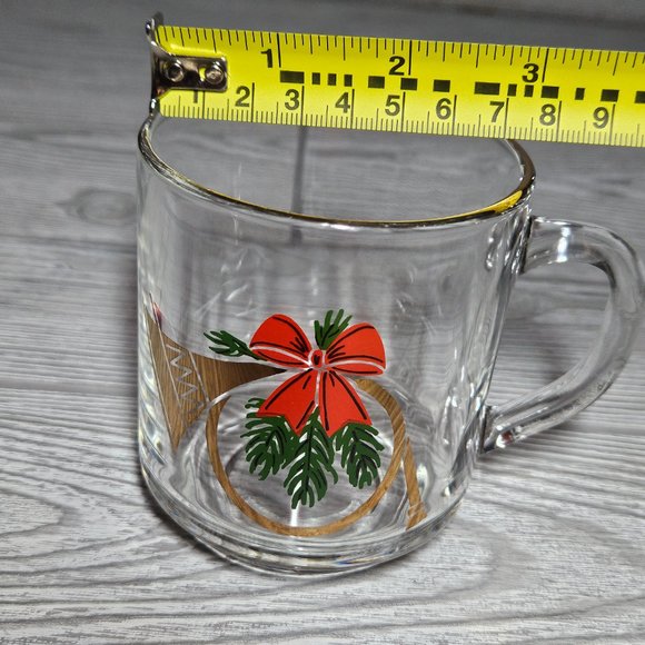 Set of 4 Clear horn pine red bow gold accent glass christmas mugs - Picture 7 of 7
